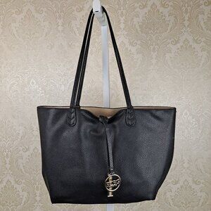 BCBG Paris Double Handle Tote Bag Black/Cream Reversible Logo Keychain